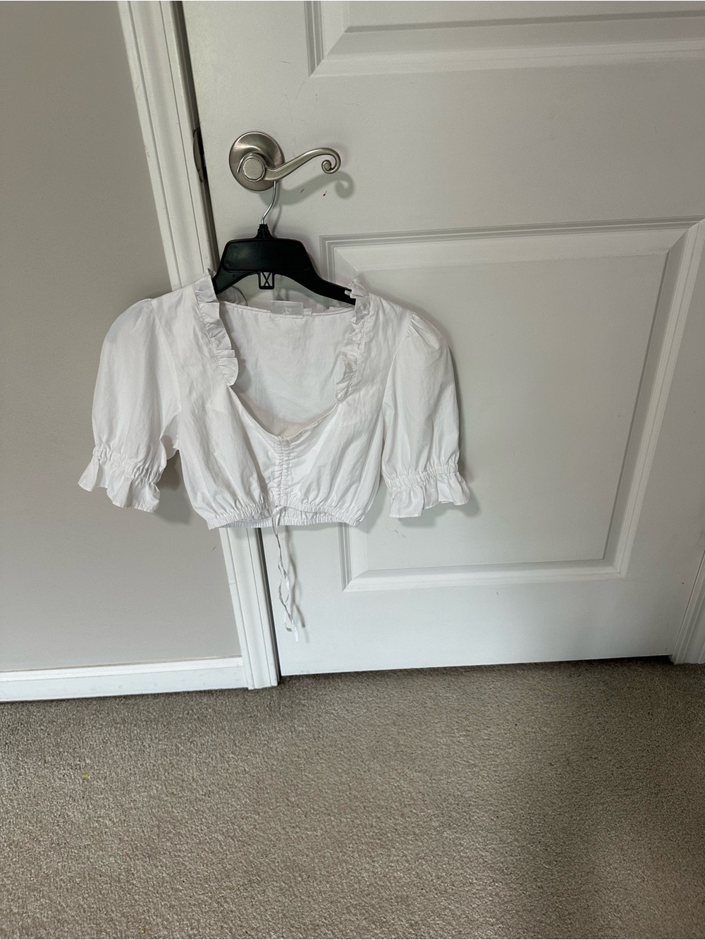 White Peasant Crop Top with Ruffle Trim - Brand: